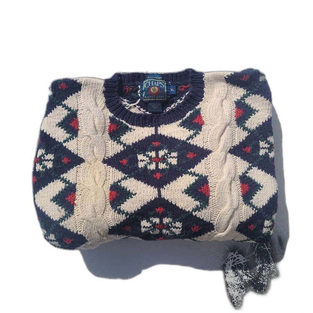 Vtg Chaps Ralph Lauren HandKnit Sweater Patterned Chunky